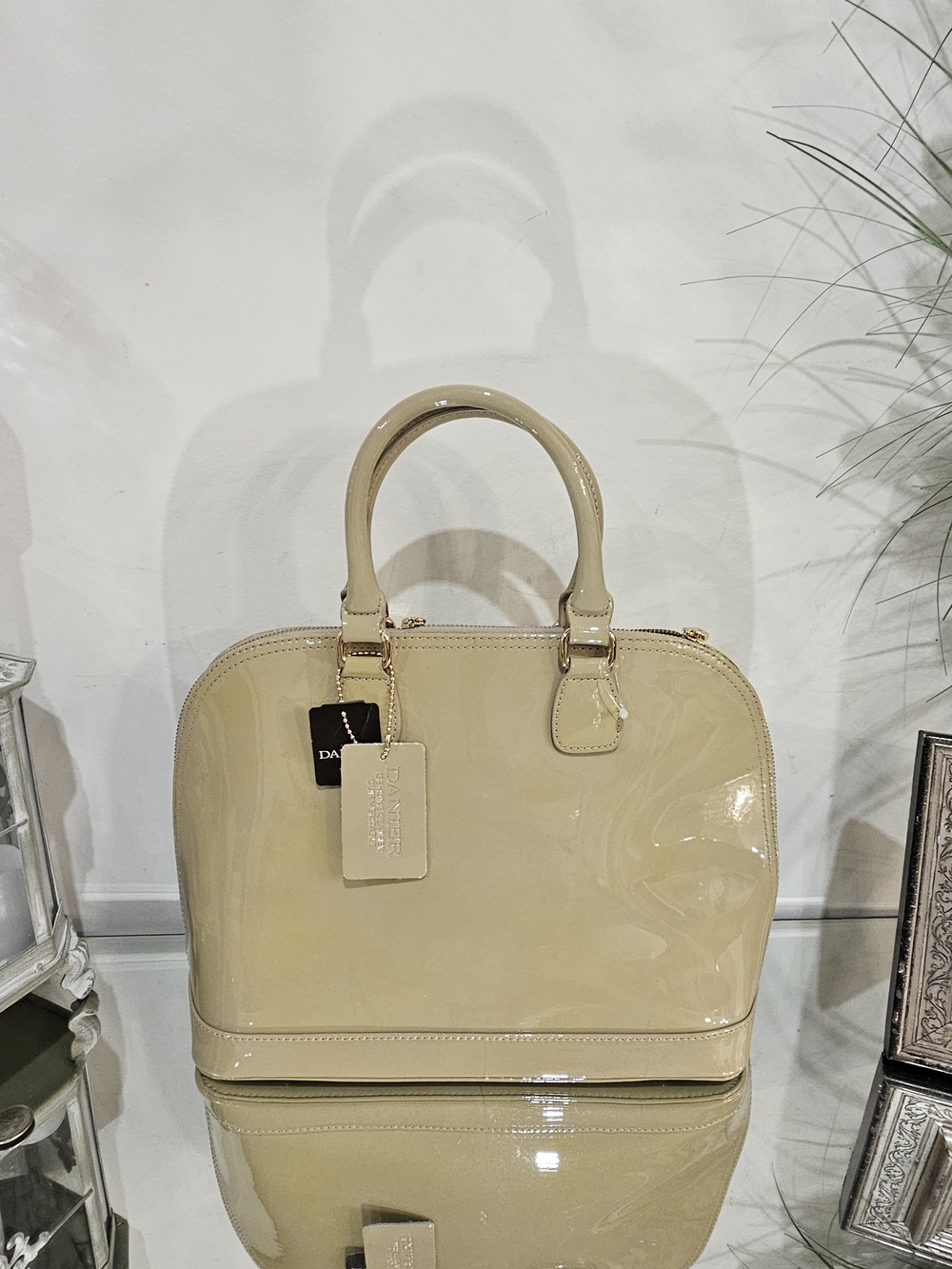 Danier Beige Patent Leather Dome Satchel